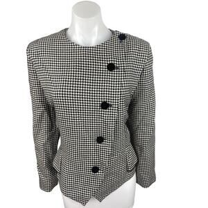Vintage Stanner Black White Houndstooth Asymmetric Button Up Career Blazer Sz S